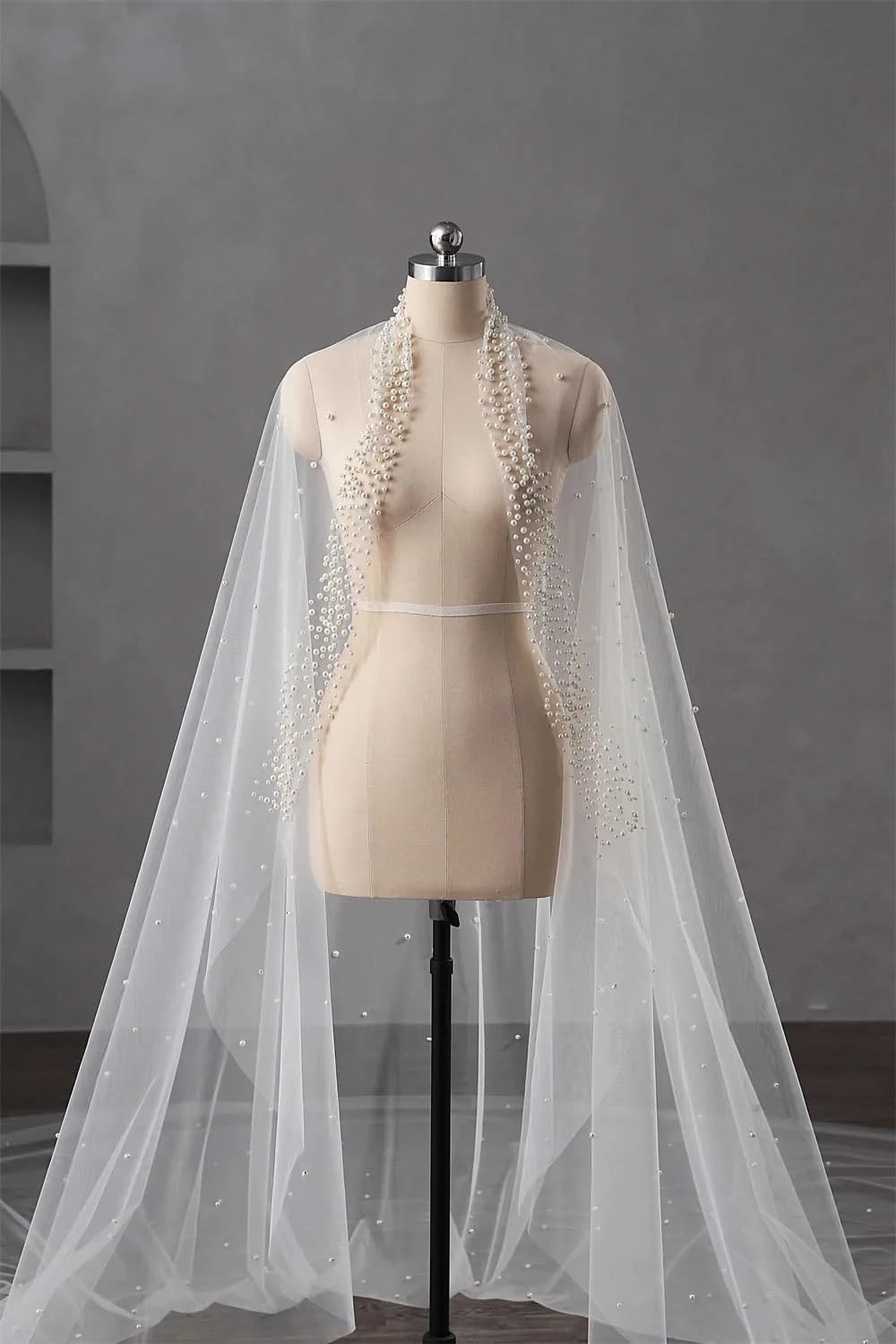 Schleier Braut,Schleier Lange Brautschleier 1 Lage Tüll mit Perlentüll Hochzeitsaccessoires(500cm)