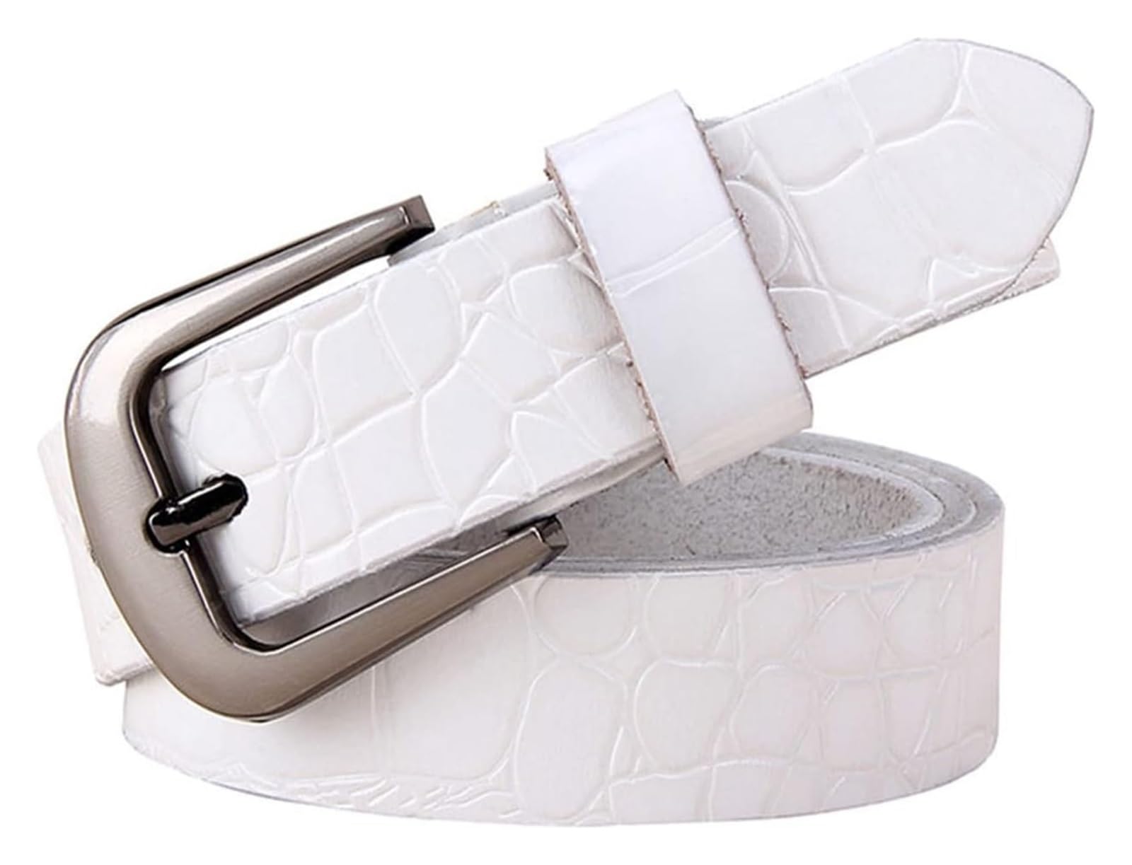 dfEDRd Ladies Waist Belt, 90-115cm Genuine Leather Women Belts Pin Buckle Second Layer Cowhide Crocodile Pattern Woman Waistband(White,90)