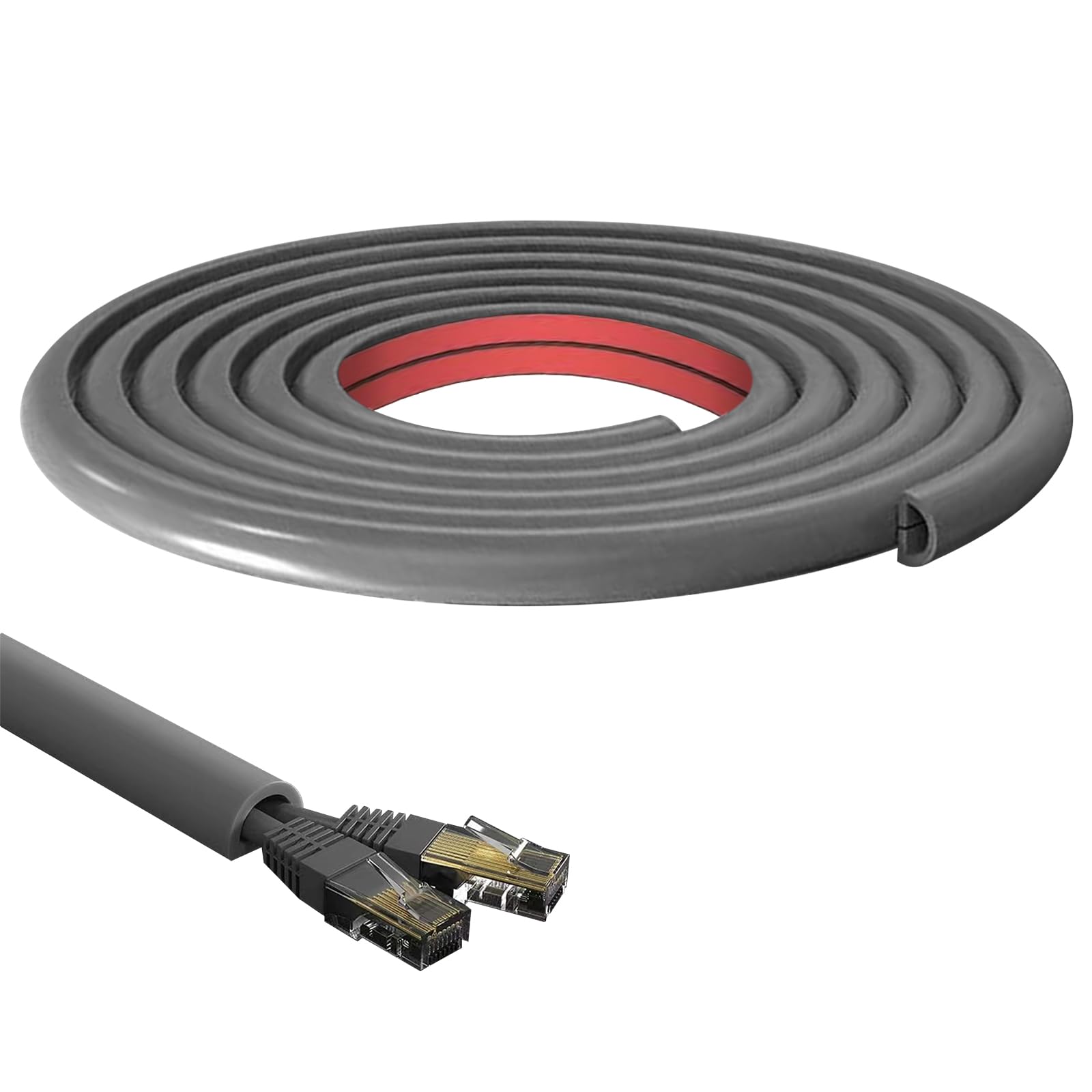 Canalina per cavi autoadesiva, flessibile, semicircolare, in PVC, 15 x 10 mm, per casa, ufficio e magazzino (grigio semicircolare, 1 m)