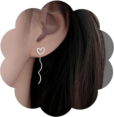Boho Heart Threader Earrings Love Heart Chain Earrings Silver Long Tassel Drop Earrings Heart Chain Threader Drop Earrings Jewelry for Women