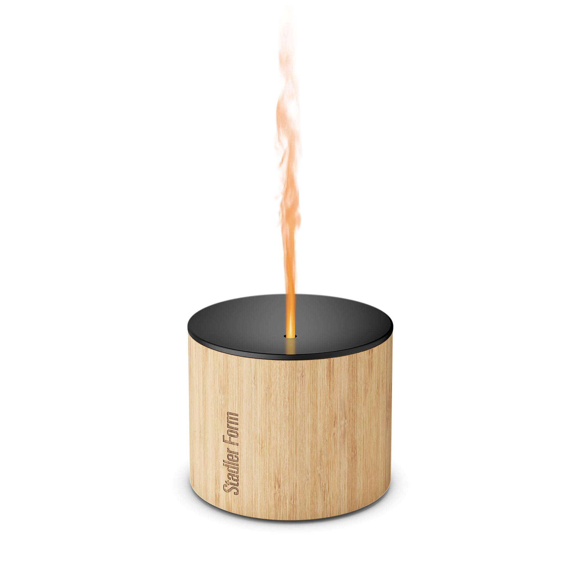 Stadler Form Aroma Diffuser und Laterne Sophie, kabellos | Für ätherische Öle, Ultraschall, für drinnen und draußen, Flammen-Effekt, Akkubetrieb bis 11 h, schwarz mit Bambus-Griff