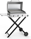 ONLYFIRE GRILLS BBQ Gas Griddle 3 Burners with Side Table & Foldable Cart, Flat Top Propane Griddle Stove with for Outdoor Cooking, Patio Camping RV Tailgating Beach BBQ, GS310