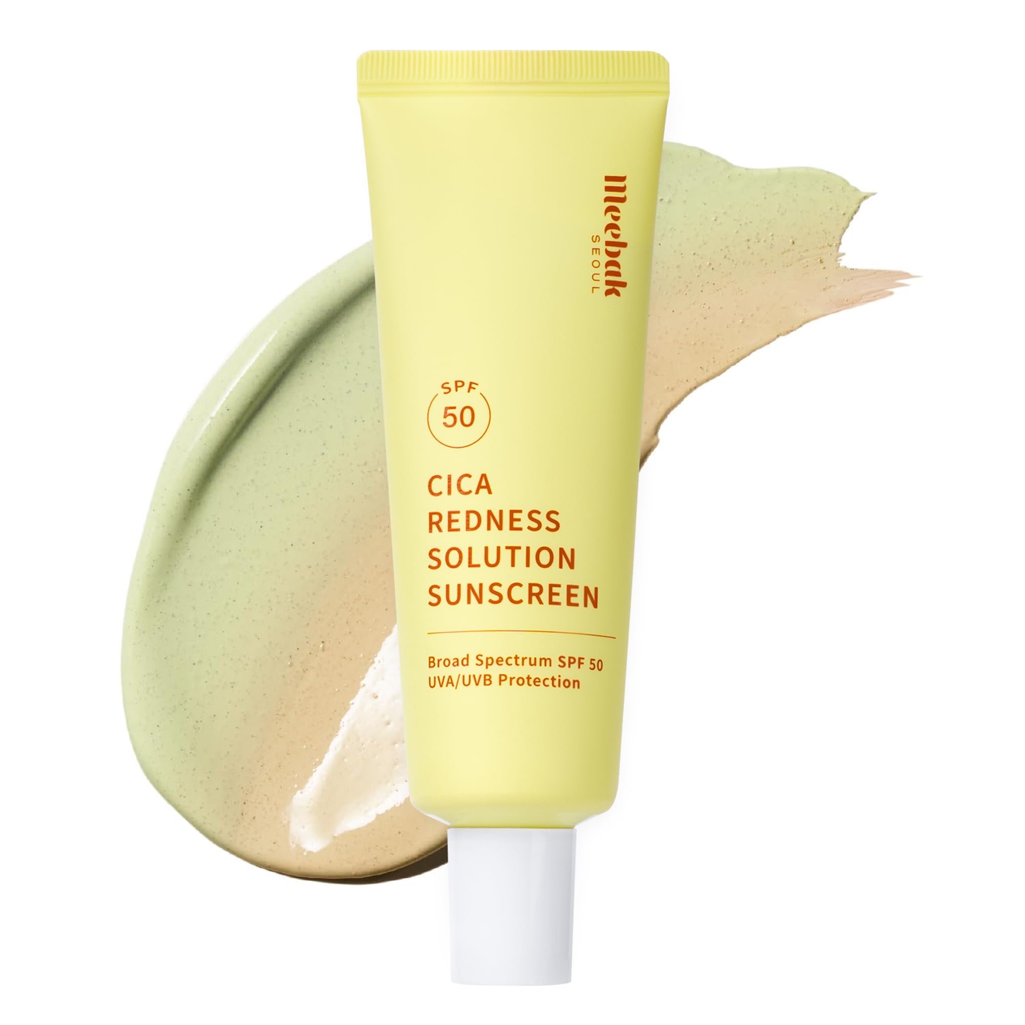 Meebak Cica Redness Solution Sunscreen - Color Corrector SPF 50, Green to Beige CC Cream with Centella and Ceramide - Redness Reducing Skincare for