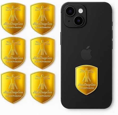 AlphaDesignLuxe Calcomanías de protección de oro de 24 quilates, paquete de 6 – Etiquetas de bienestar elegantes para teléfonos, tabletas y