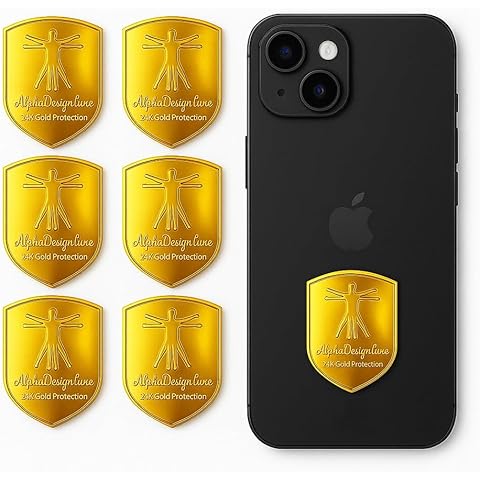 AlphaDesignLuxe 24K Gold Protection Stickers 6-Pack – Stylish Wellness Tags for Phones, Tablets & Electronics – Decorative Device Support Stickers