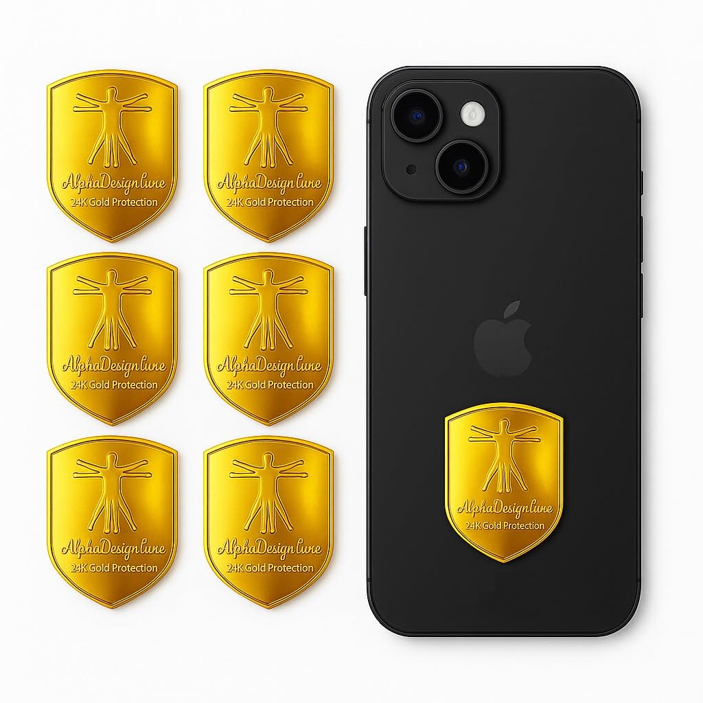 24K Gold Protection Stickers for Digital Devices (6-Pack) - Blocking Shield Tags for Cell Phones, Tablets & Electronics - Stylish Energy Stickers for Digital Wellness & Device Support
