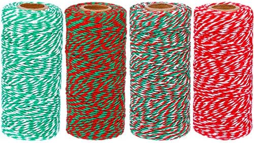 Miniatura 7 de 4 rollos de 1312 pies de cordel de Navidad para panadería de algodón, envoltura de regalo, cordel para manualidades, suministros de bricolaje de