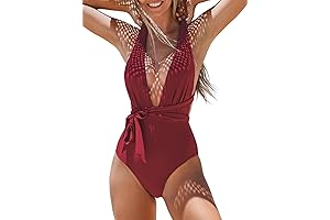 Women's One Piece Swimsuit: Sexy Deep V Neck Bathing Suit with Crisscross Back