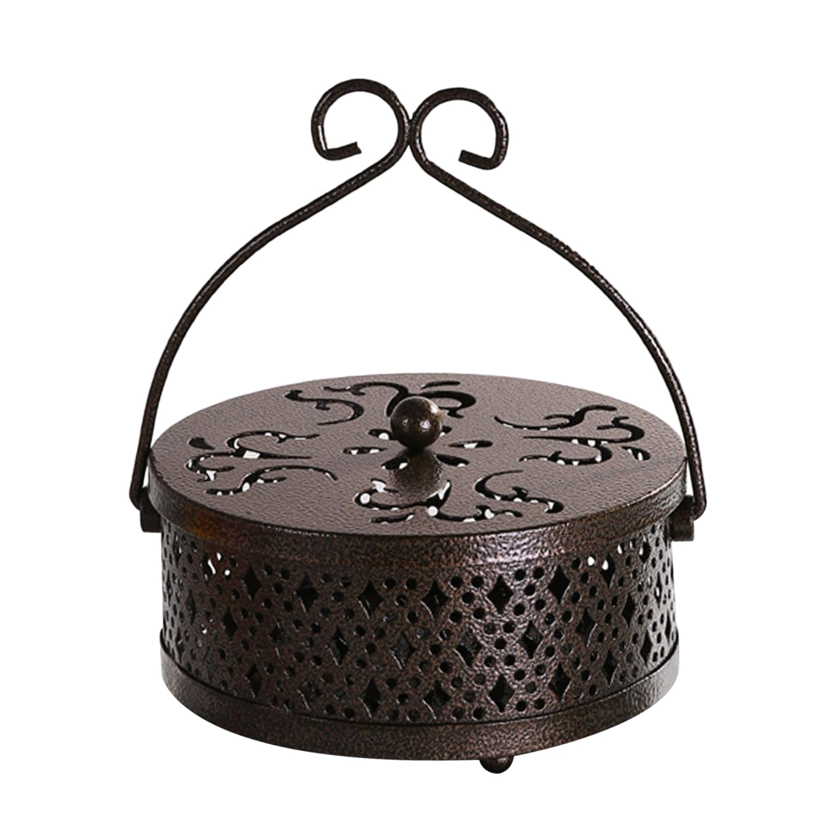 Wedhapy Mosquito Incense Burner Mosquito Coil Holder with Lid Retro Incense Coil Holder Bronze Metal Burner with Handle 20 * 15cm