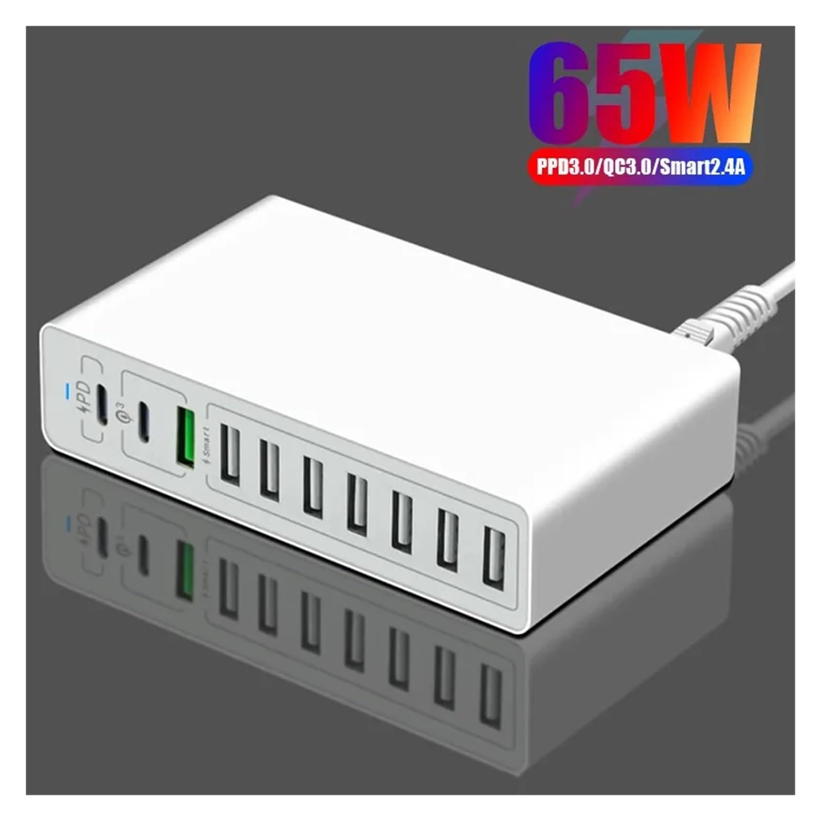 Caricatore Di Ricarica Rapido USB 65W 10 20w For Stazione Hub Con Porte Multiple For Telefoni Cellulari Da 60W Capacità Di Ricarica Rapida(65W Black)