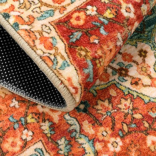 Chaelilife Persian Floral Area Rug - 2'X4.3'' Ft Oriental Hallway Entry Rug Boho Collection Throw Rug Faux Wool Runner Mat Non-Slip Washable Carpet For Indoor Kitchen Laundry Room Entrance #TOP2