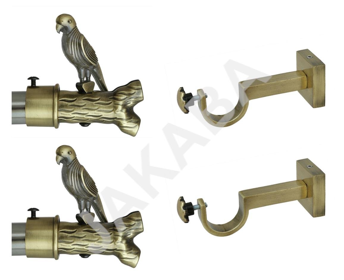 JAKABA Antique Brass Curtain Finials with Supports - Pack of 4 Pcs (Finials 1 Pair, Supports 1 Pair)