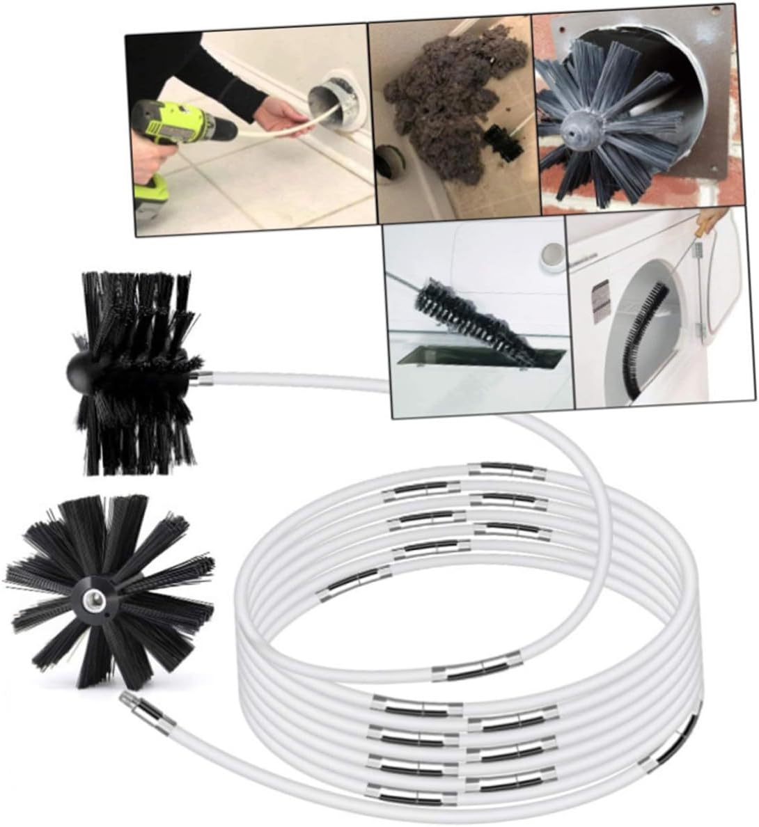 Luxshiny Dryer Duct Cleaner and Fireplace Chimney Brush Set, 610mm Flexible Rods with Curved Cleaning Brush Head, Vent and Stove Pipe Inner Wall Cleaning Tool for Home Use
