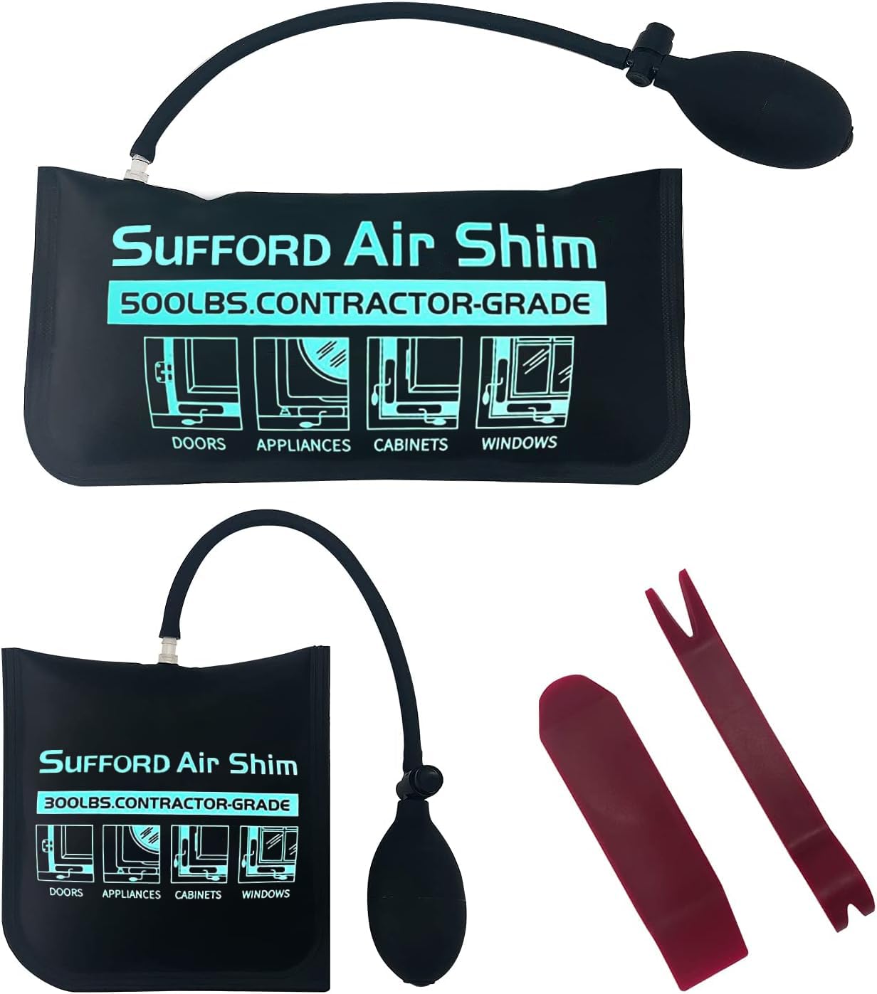 Air Wedge Bag, Commercial Grade Air Wedge Bag Pump Professional Leveling Kit & Alignment Tool for Cabinet, Appliance, Furniture, 2 Pack Inflatable Lifting Air Wedge Pump Bag, 300 LB Rating