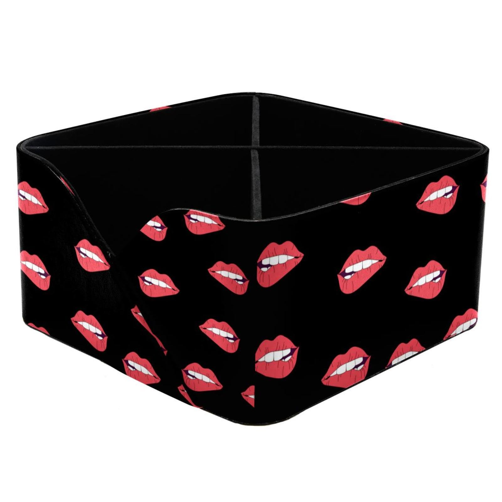 Pot à crayons rectangulaire lèvres rouges pour maquillage et papeterie