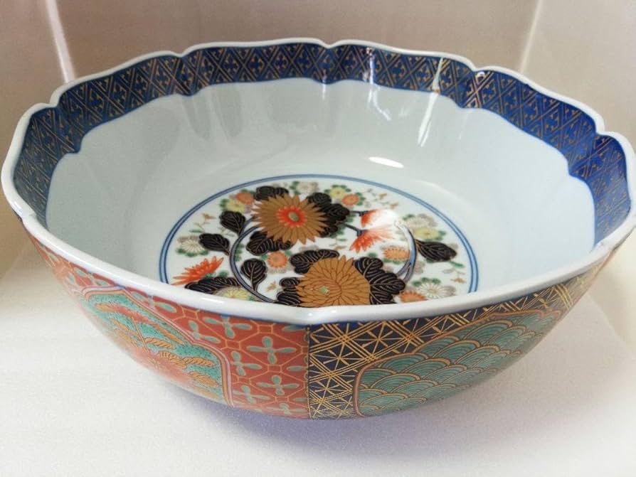 Amazon.co.jp: 有田焼 幸楽窯 染錦間取地紋 見込菊 大鉢