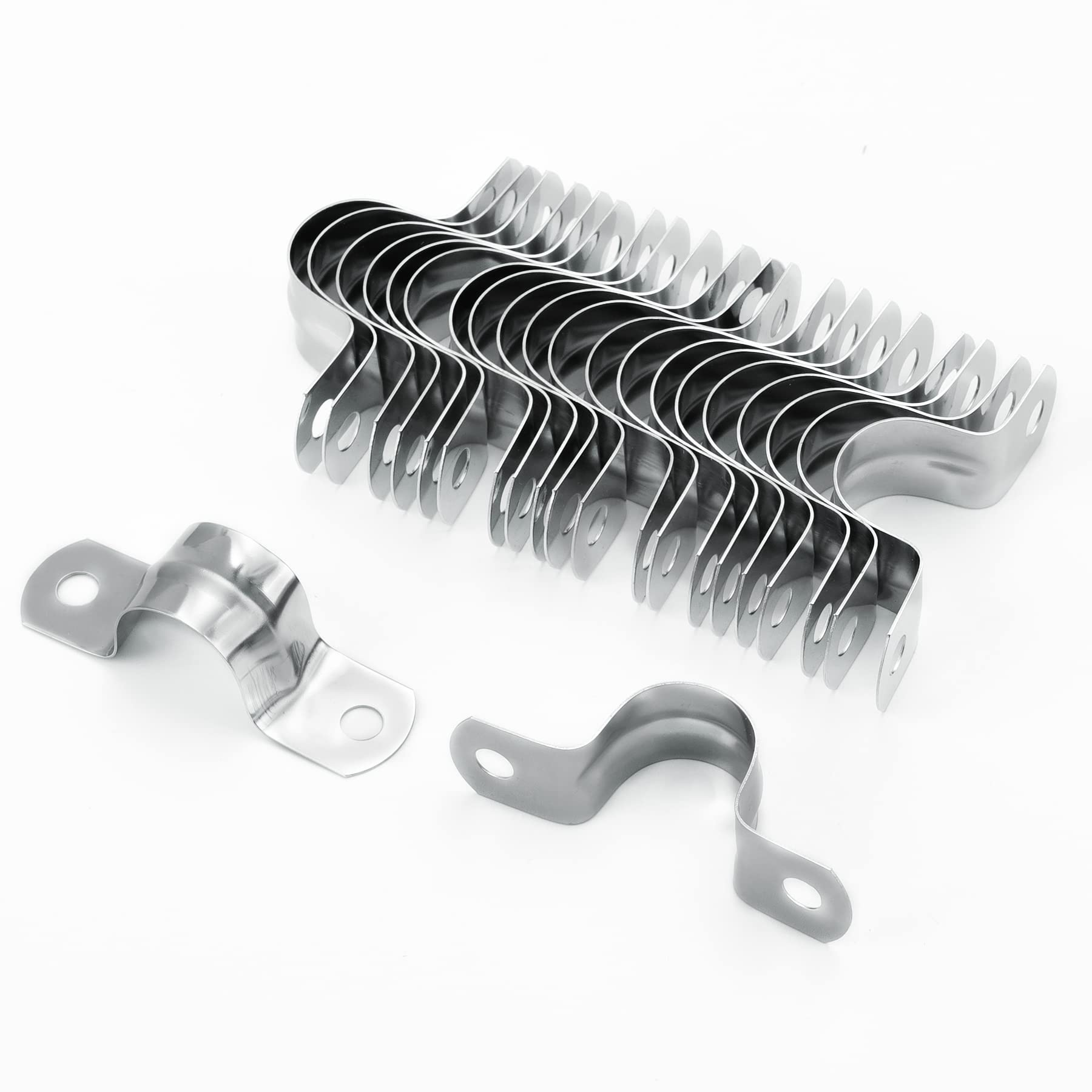 Xinsheng Silver 22Pcs Pipe Strap Clamp Holder M16mm Stainless Steel Brackets Saddle Clip U Shaped Clips Straps Two Hole Tube Strap Tension Clips Hose Clamp For Anchor Water Pipe Wooden Panels