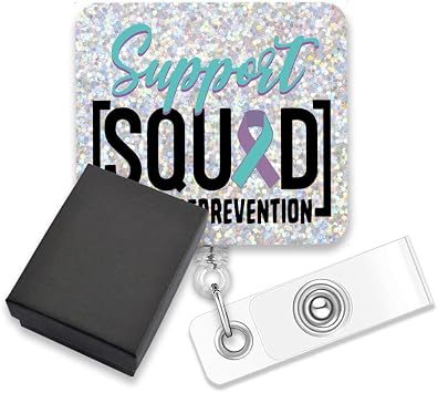 AGMDESIGN Suicide Prevention Support Squad Badge Reel, Teal Purple Ribbon Nurse ID Retractable Clip for Suicide Prevention Awareness Support Squad Social Worker 988- Encouragement Badge Reel