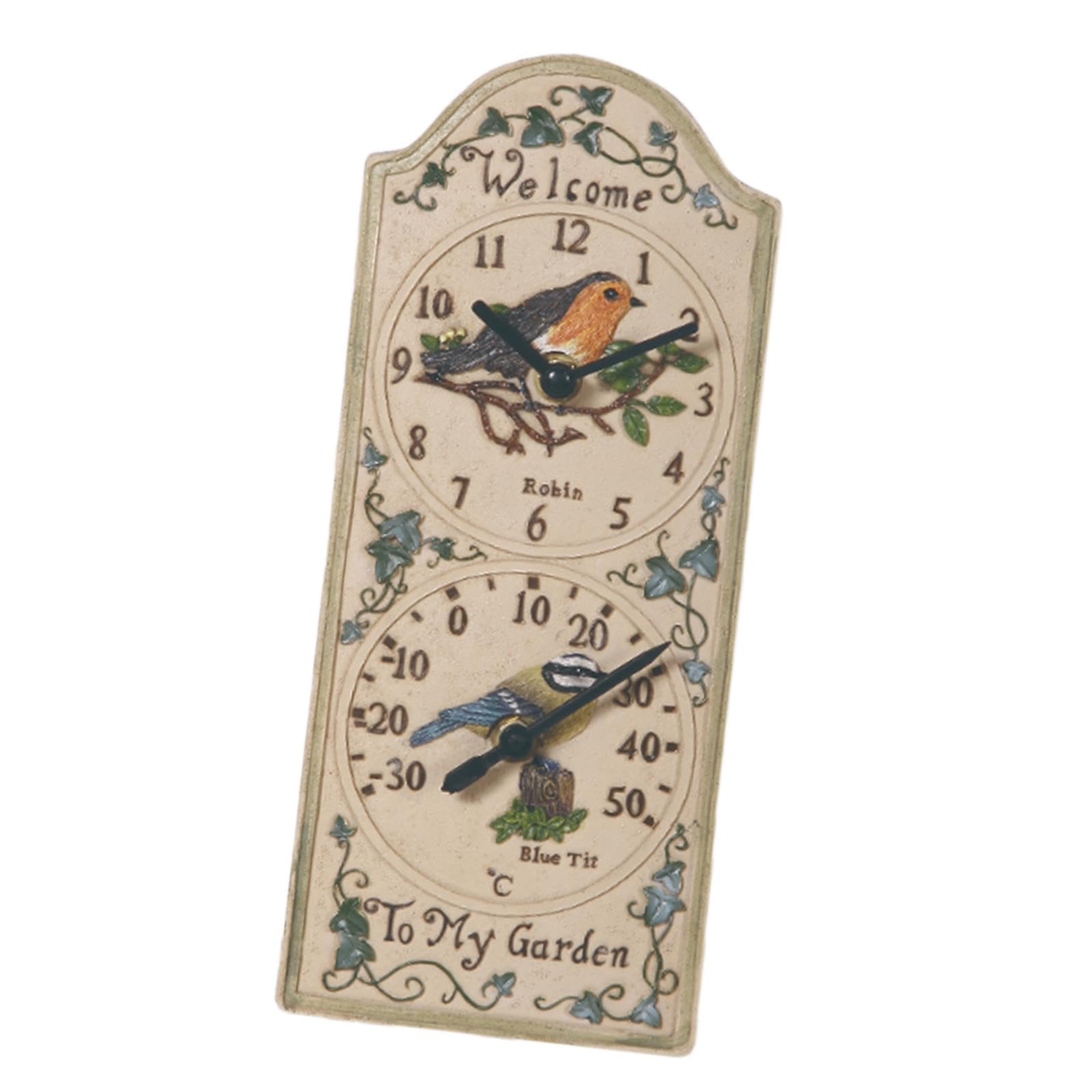 TRENDIVIBE Wall Hanging Clock with Thermometer Indoor and Outdoor Clock for Garden Cafe