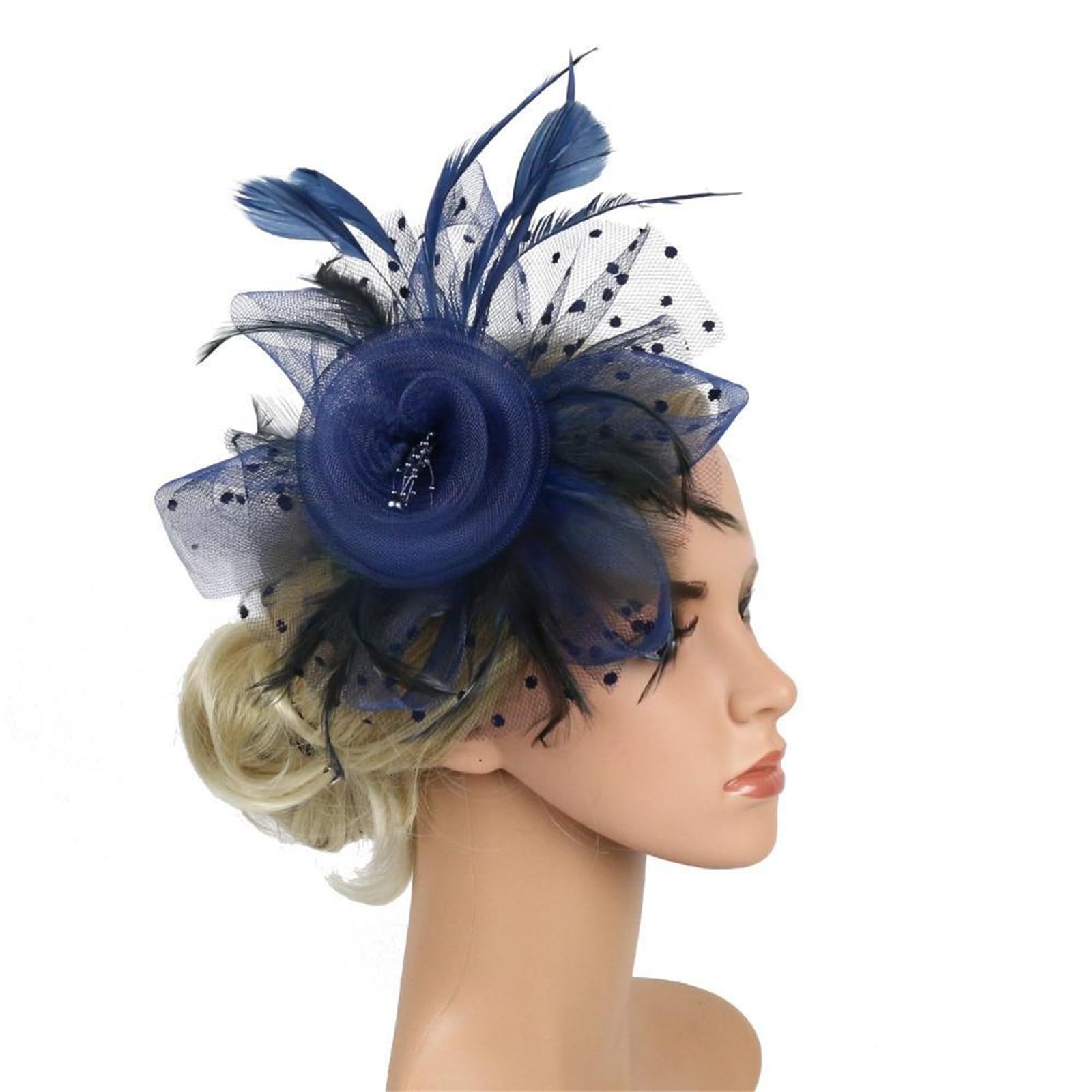 MICFENY Detail Feathered Hair Accessory With Adjustable Clip For Bridal Party Wedding Event Race Day
