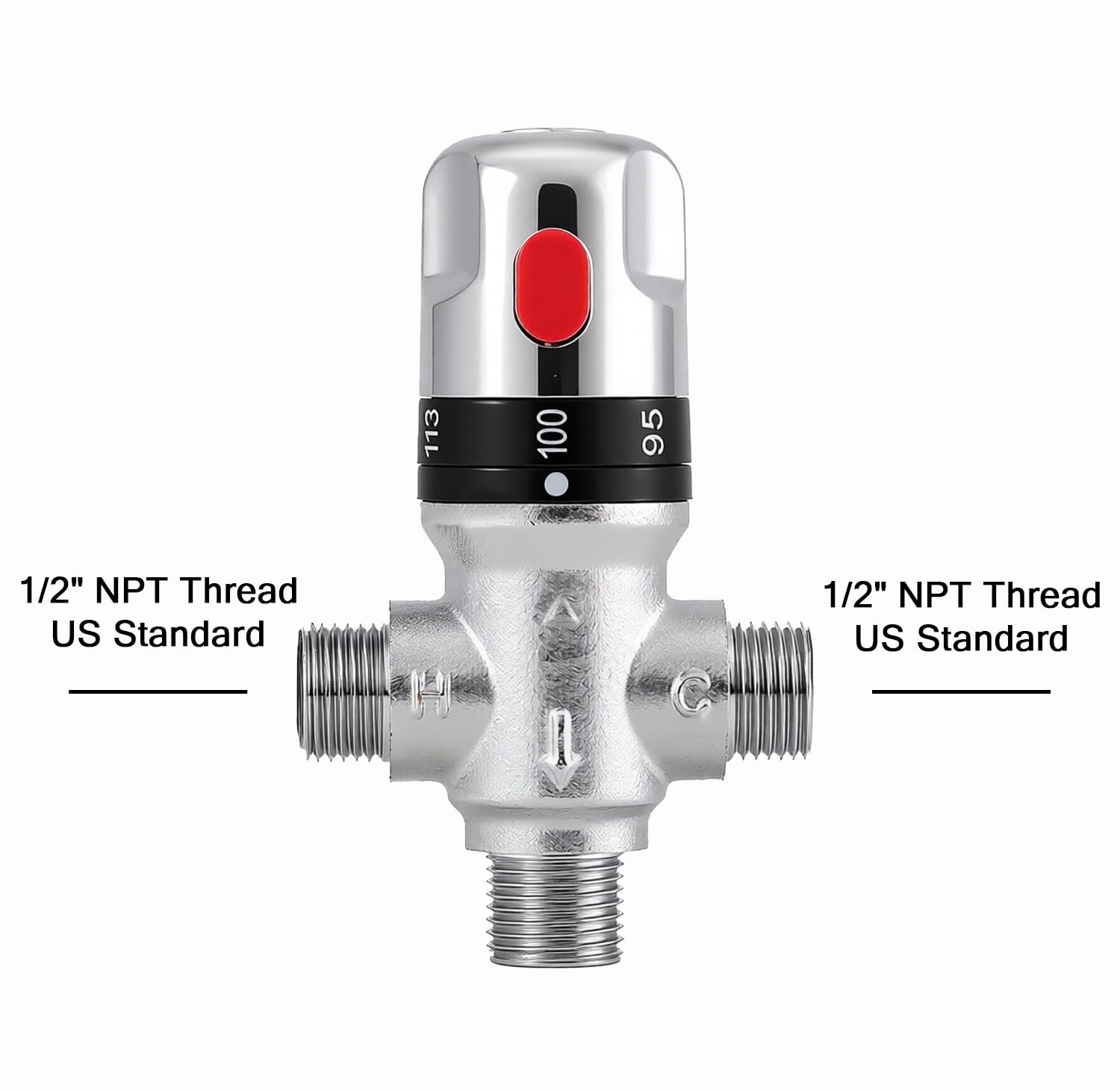 TreMax Valvola miscelatrice termostaica con filettatura 1/2 NPT, valvola di miscelazione con connettore NPT senza bisogno di adattatori, valvola di controllo della temperatura, marchio scala