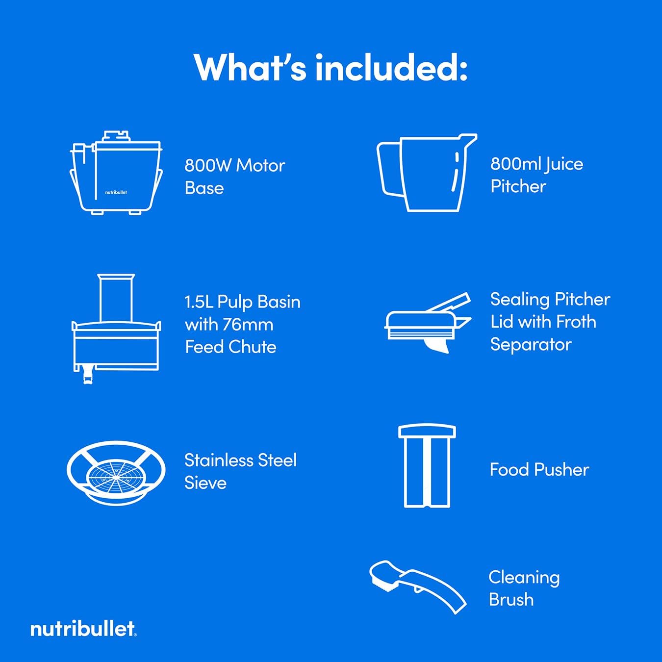 NutriBullet nutribullet 800W Centrifugal Juicer - 8 Piece Set - 1.5L Pulp Basin & 800ml J… thumbnail 8