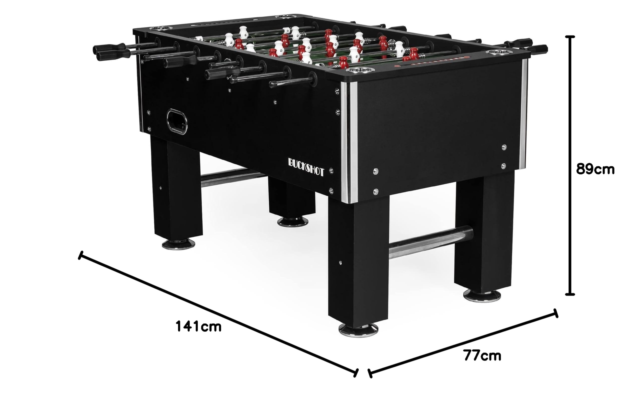 BuckShot Futbolín Master League Pro - Mesa De Futbol Incluyendo 2 Bolas - MDF Kabinett - Robusto 70kg - 141 x 77 x 89 cm - Patas Niveladoras De Acero