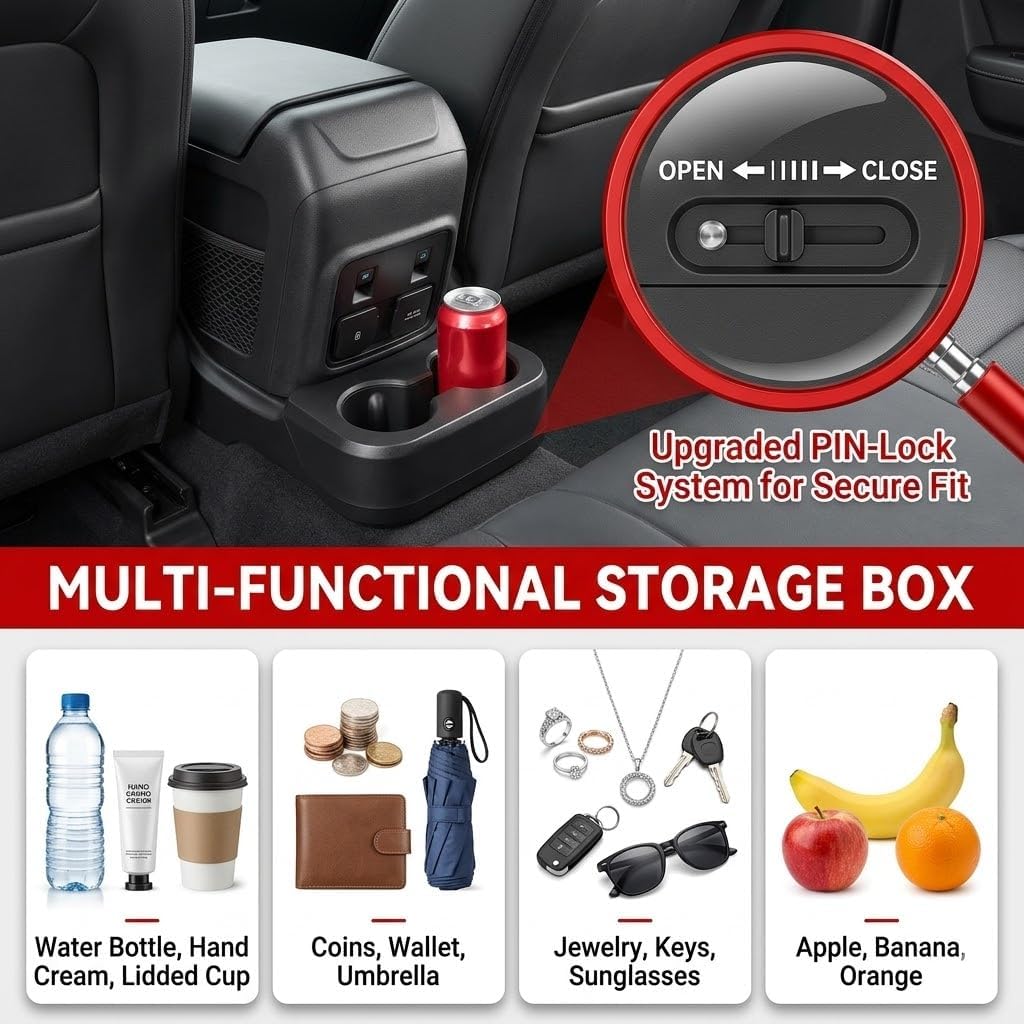 Removable Rear Dual Cup Holder, Upgraded Back Seat Floor Organizer