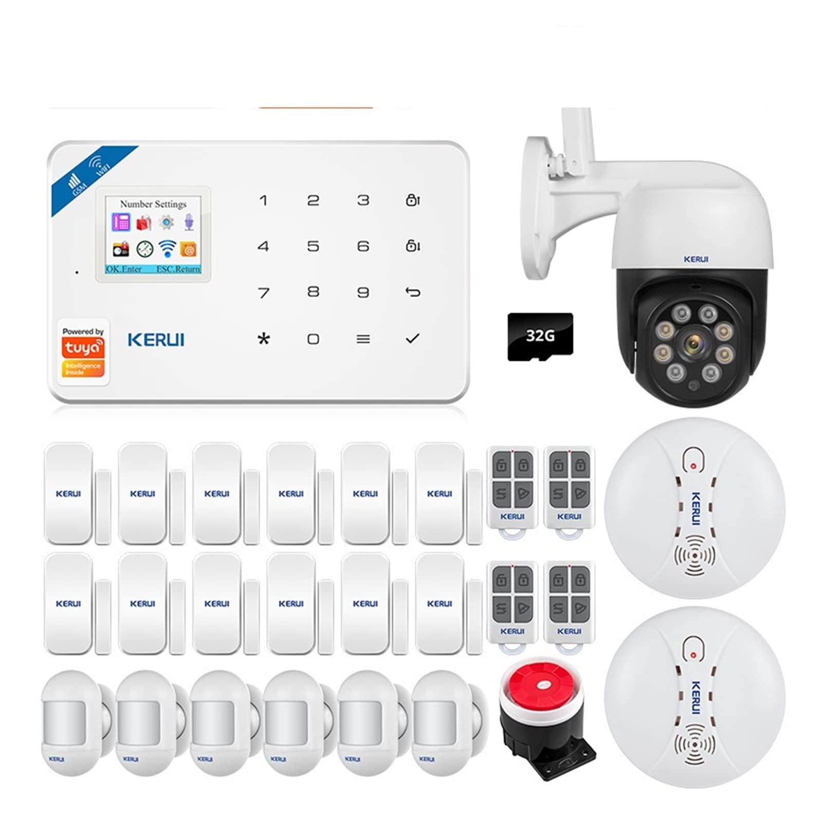 Kit Alarma Casa, Sistema de alarma de seguridad for el hogar inteligente ladrón de garaje inalámbrico 3MP IP Sensor de puerta del detector de movimiento de cámara(Kit 2)