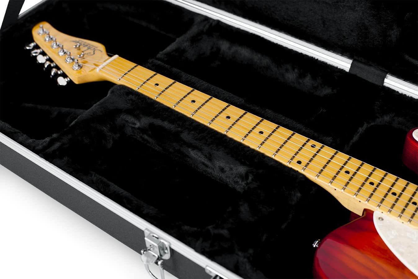 Gator GC-ELECTRIC-A Deluxe ABS Molded Case for Strat/Tele Style Electric Guitars - Black Bundle with Cable, Strap, Picks, and Austin Bazaar Polishing Cloth