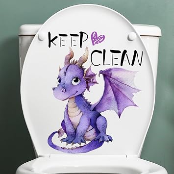 Purple Cute Flying Dragon Wall Sticker Bathroom Decorative Decal Keep Clean Toilet Sticker