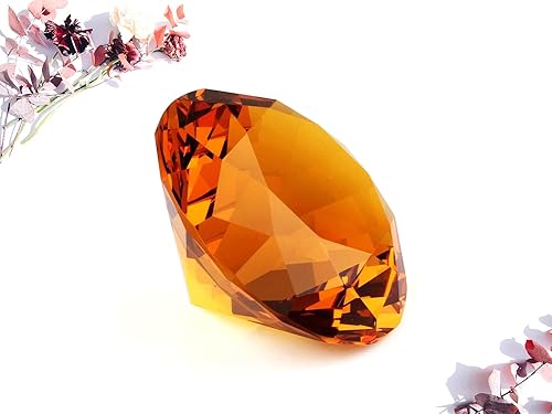 Pisapapeles de cristal con forma de diamante ámbar de 3 pulgadas / 3.150 in – Decoración de oficina en casa y decoración de recuerdos de boda con