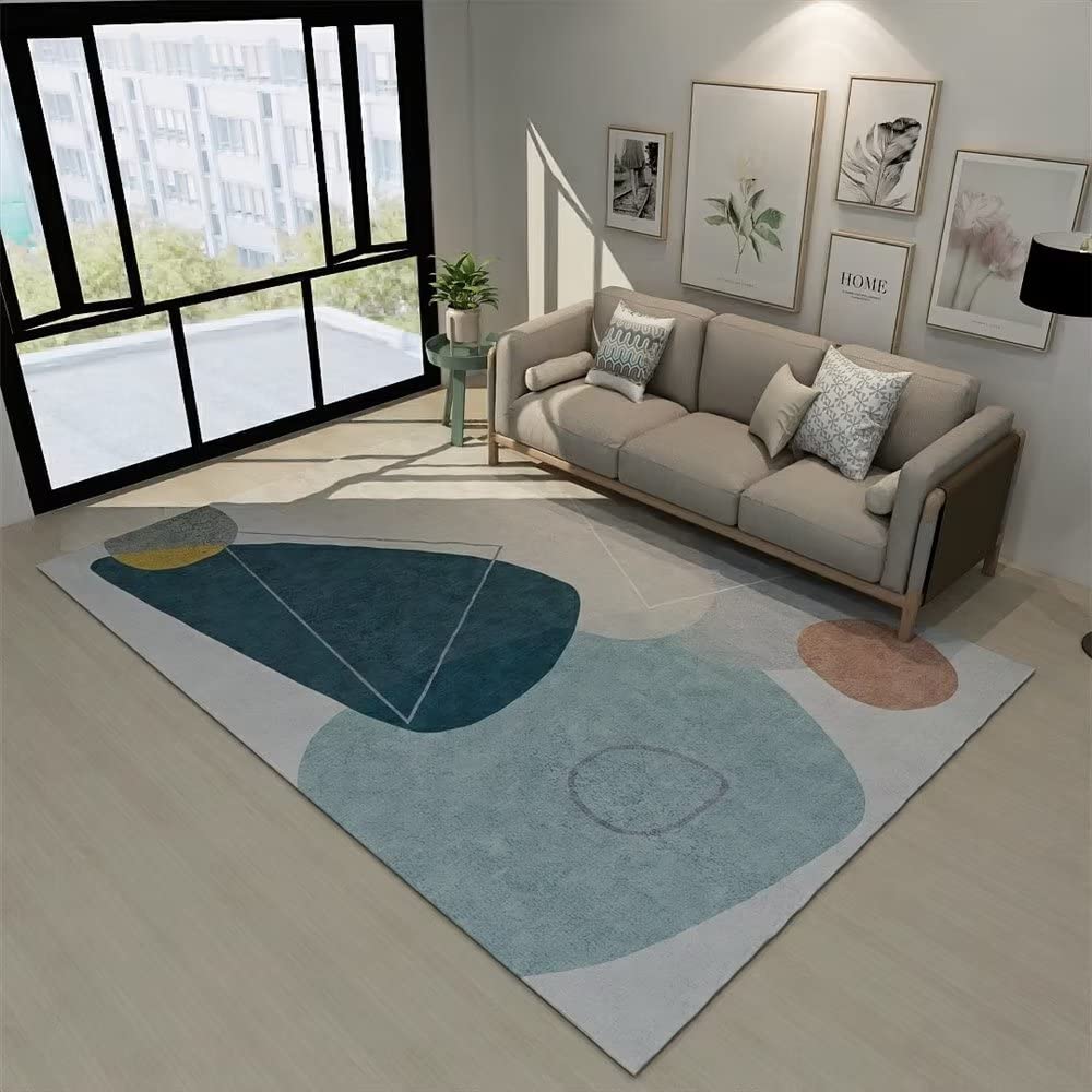 Tapis entree 180x280cm bleu abstrait minimaliste moderne et moelleux