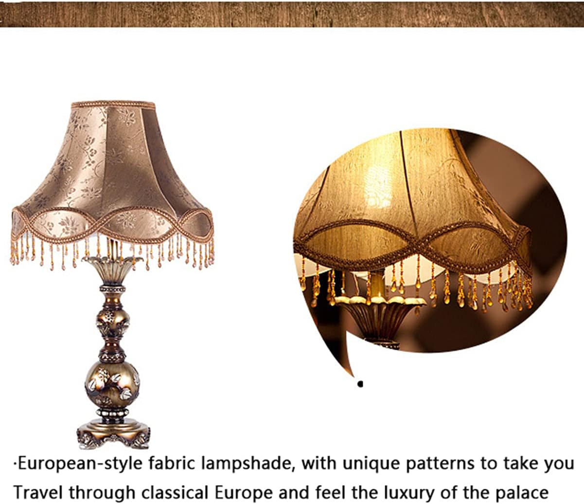 E27 Retro Table Lamp Bedside Resin Desk Light 21" European Romantic Warm Handmade Princess Lamp for Bedroom Living Room Office Study,Fabric Shade,Gold