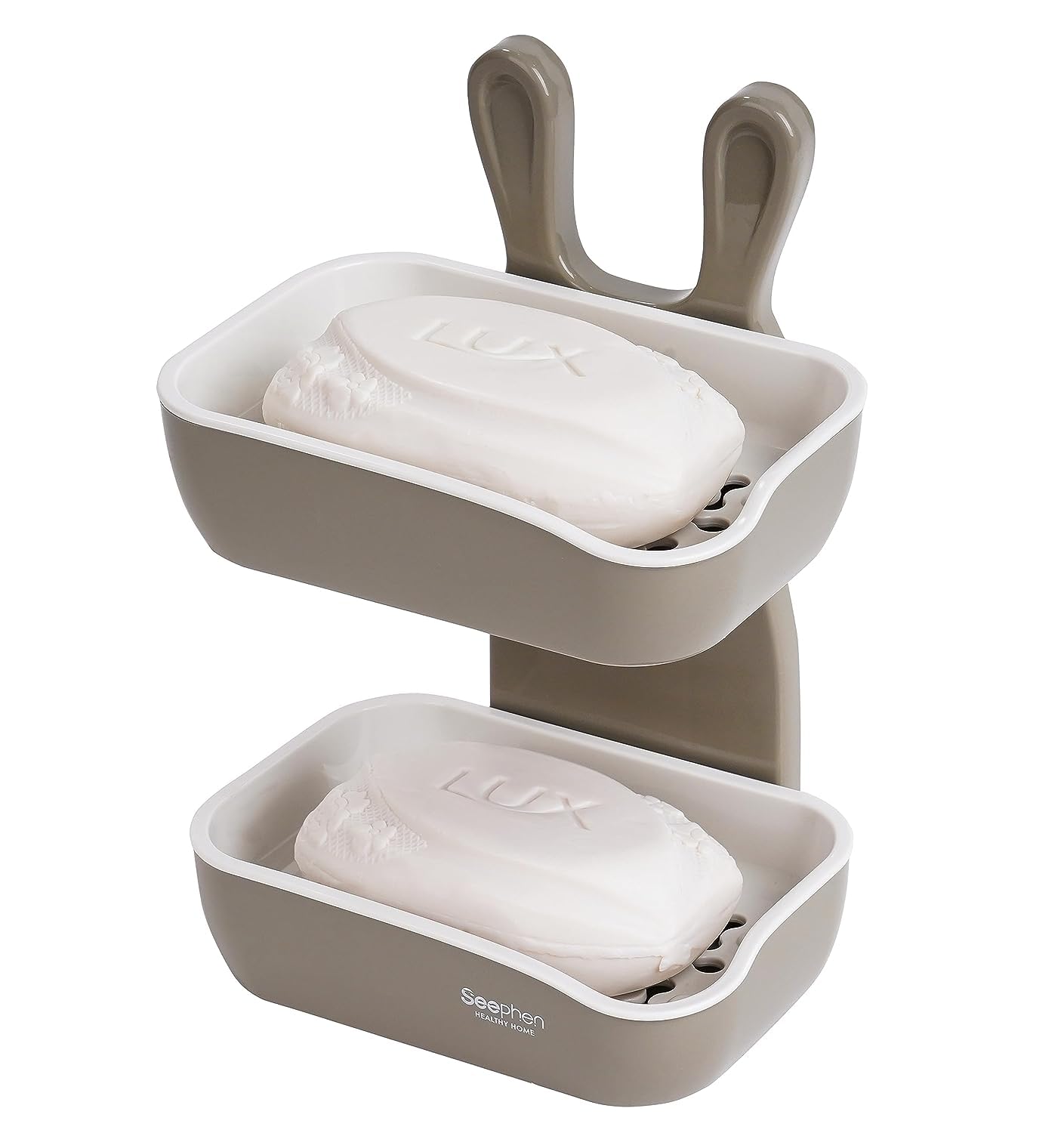 GROVENT® Wall Mounted Double Layer soap Dish Holder Stainless Steel Wall Hanging Soap Storage Rack for Kitchen Bathroom-with Self Adhesive Magic Sticker (Gray)