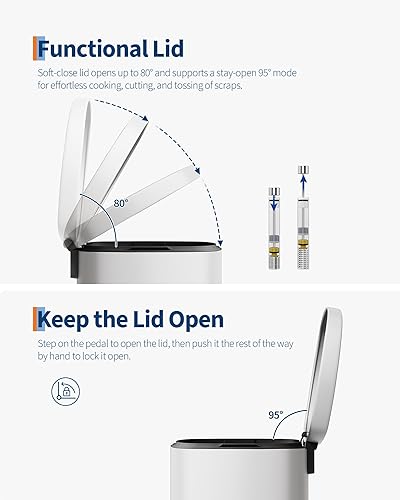 Miniatura 5 de Garvee Juego combinado de botes de basura de metal de 13 galones (50 L) y 2.6 galones (10 litros), bote de basura inoxidable con tapa, cubo de