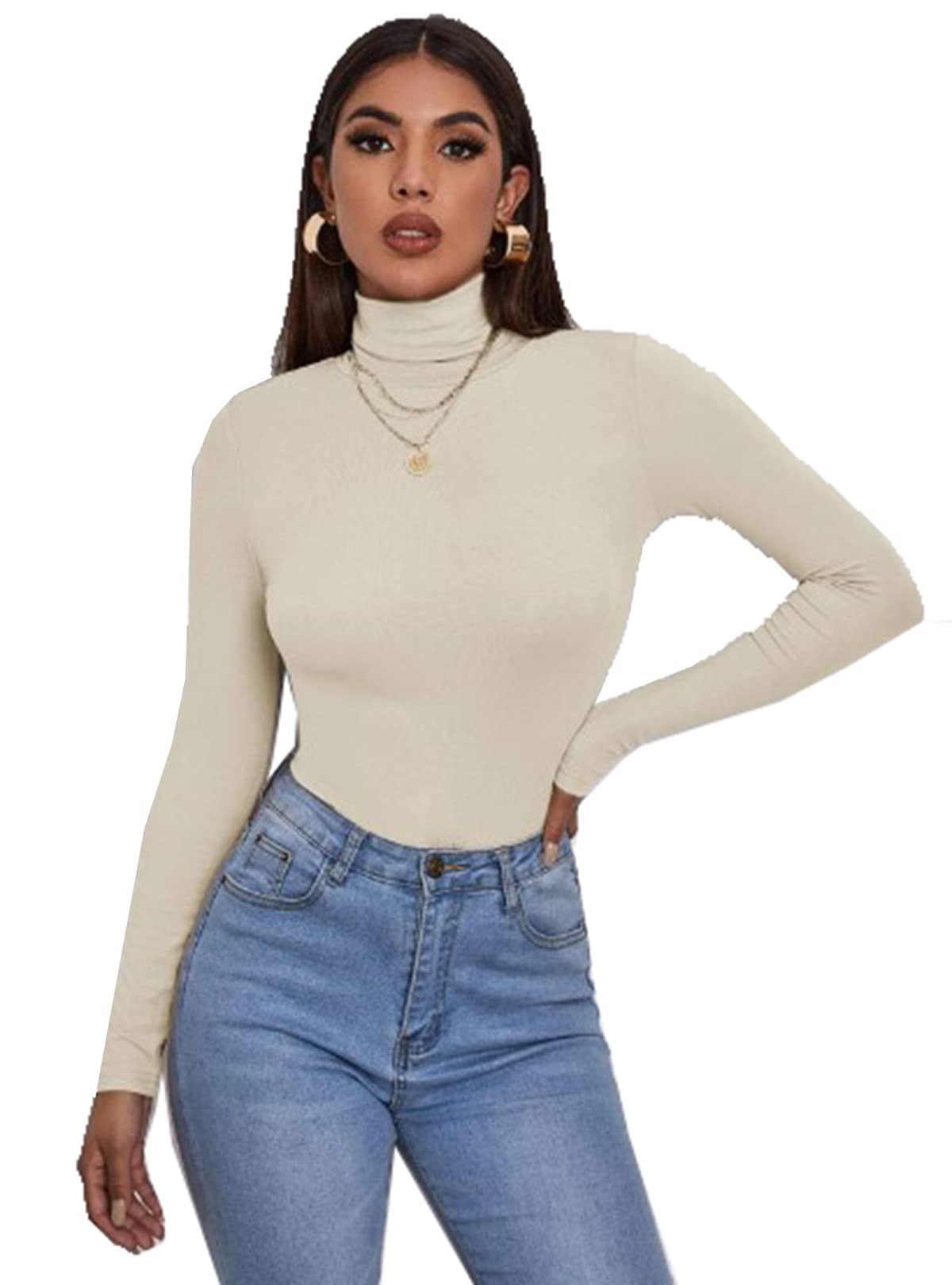 Zaif & Hari Women's Cream Zaif & Hari® Polo Roll Neck Long Sleeve Turtle Neck Jumper - Plain Mockneck Casual Top (, 12-14