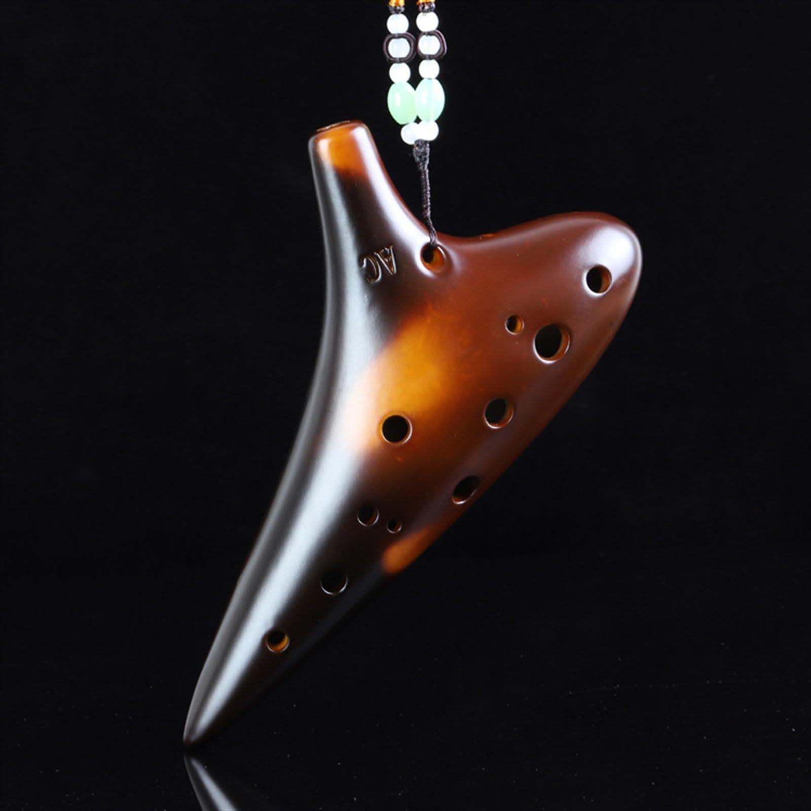 Ocarina Gialla Affumicata 12 Fori Chiave Do Contralto AC Strumento Musicale Etnico In Ceramica