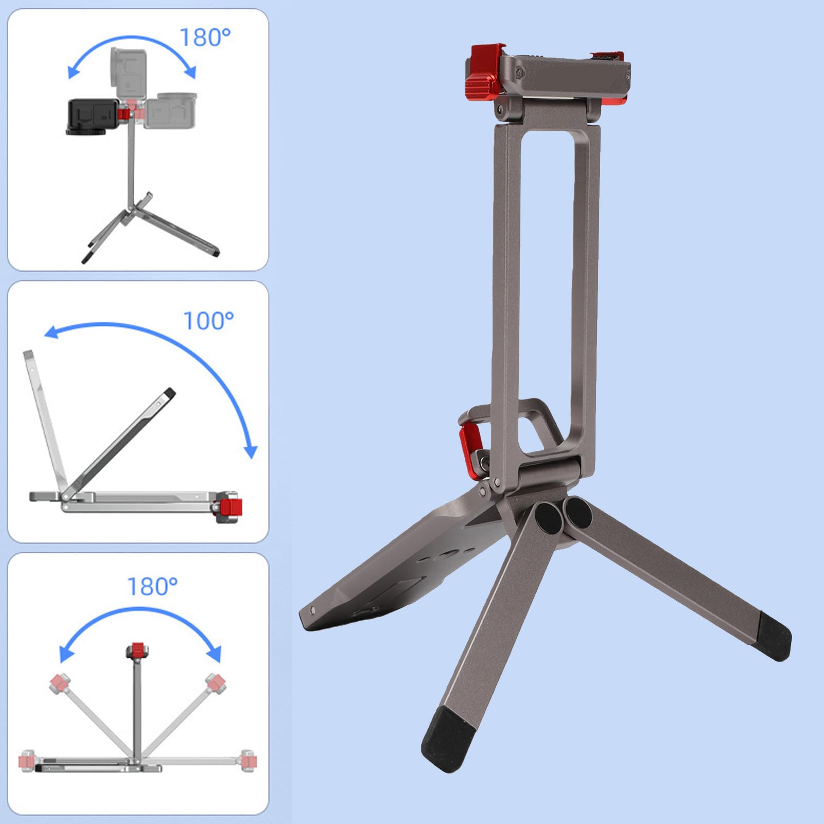 Karlak Treppiede Magnetico per Action Cam per Action 6 Nano, Design Pieghevole in Lega di Alluminio, Funzione di Sgancio Rapido Riprese Comode, 1 unità