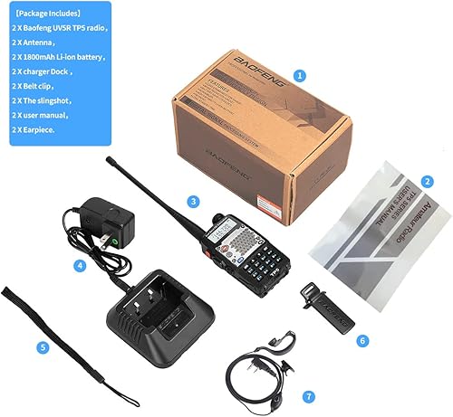 Vista 12 de Baofeng UV-5R Radio bidireccional Banda dual 144-148/420-450Mhz Walkie Talkie 1800mAh batería de iones de litio (negro)