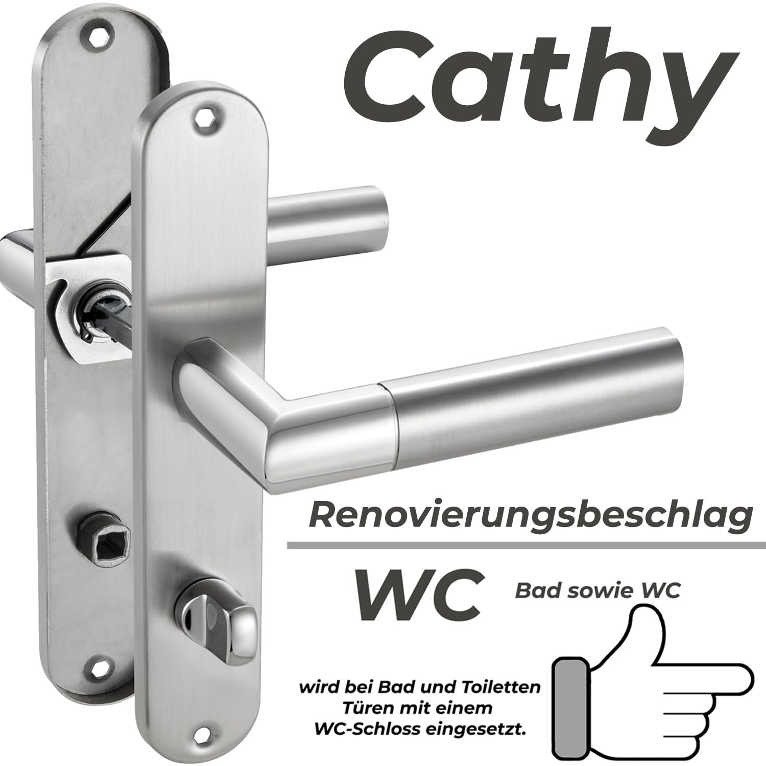 Stahlia Drückergarnitur Langschild Renovierungsgarnitur Edelstahl glanz poliert CATHY OVAL | WC - Badezimmer | Türbeschlag Zimmertüren, Eingangstüren für Türstärke 20–47mm | Befestigungsmaterial