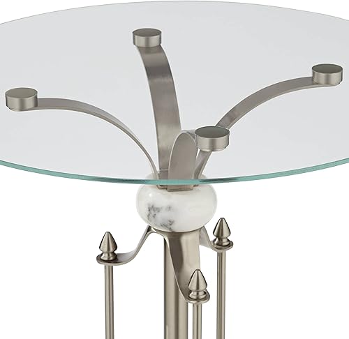 Miniatura 4 de Studio 55D Monique - Moderna mesa redonda de metal de níquel cepillado de 20 pulgadas de ancho, bola de mármol transparente plateada para espacios,