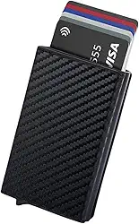 Carteira Slim Antifurto RFID – Porta Cartões Ultra Fina, Bloqueio de Aproximação, Couro/Alumínio, Design Compacto e Minimalista – Masculina & Feminina, Preto