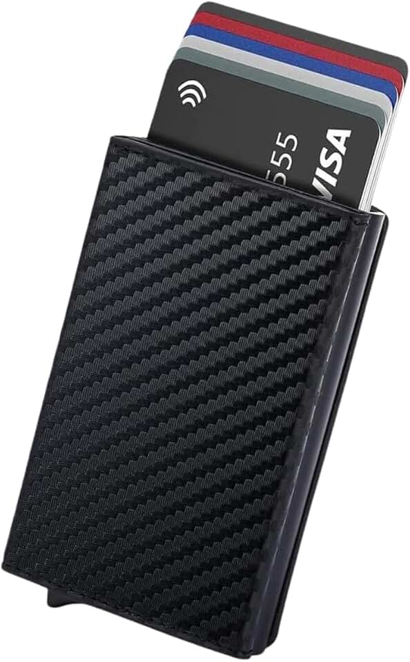 Carteira Slim Antifurto RFID – Porta Cartões Ultra Fina, Bloqueio de Aproximação, Couro / Alumínio, Design Compacto e Minimalista – Masculina & Feminina, Preto