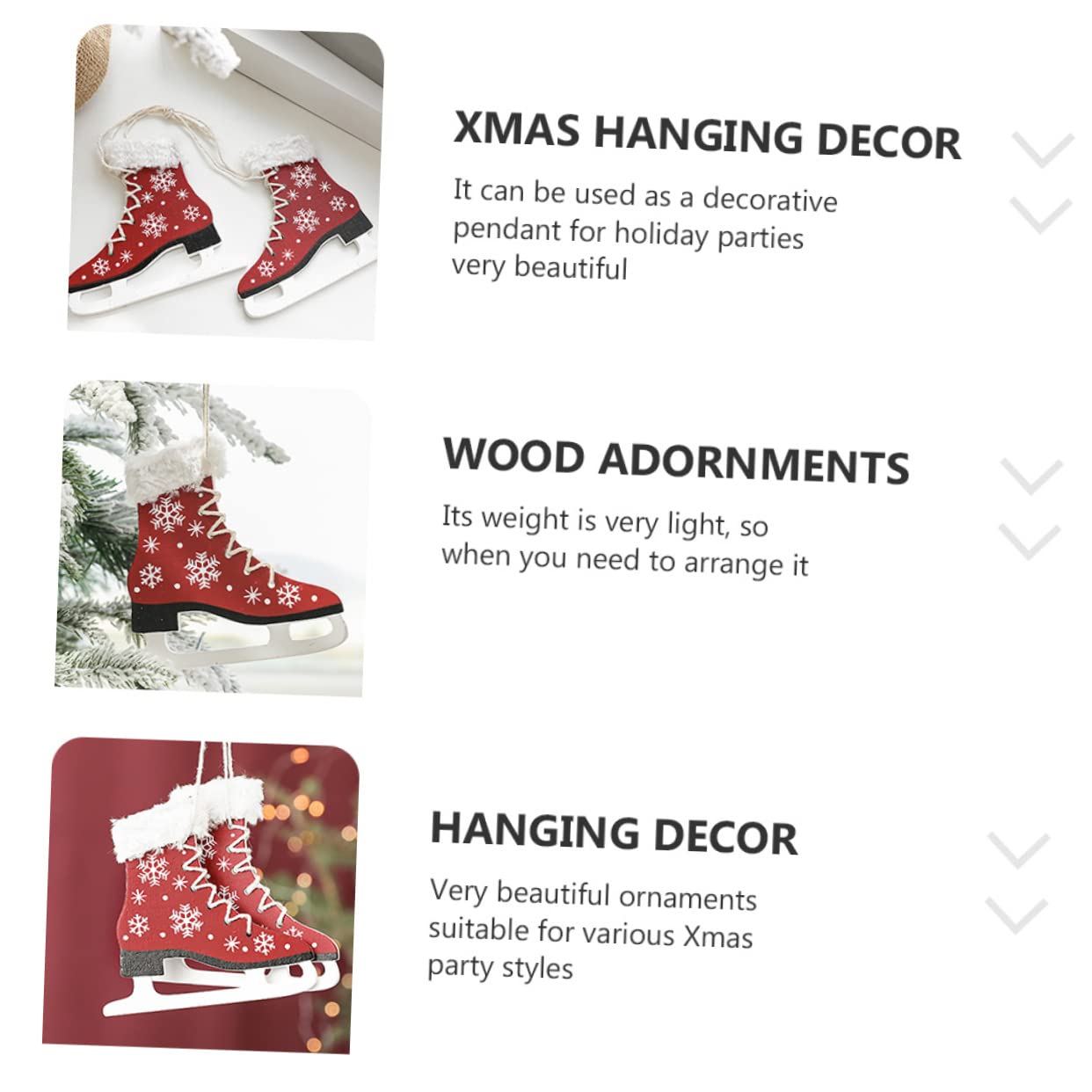 Veemoon Christmas Boot Skates Decorations 2 Pcs Wooden Ice Skating Bootie Ornaments for Home Decor Festive Pendant