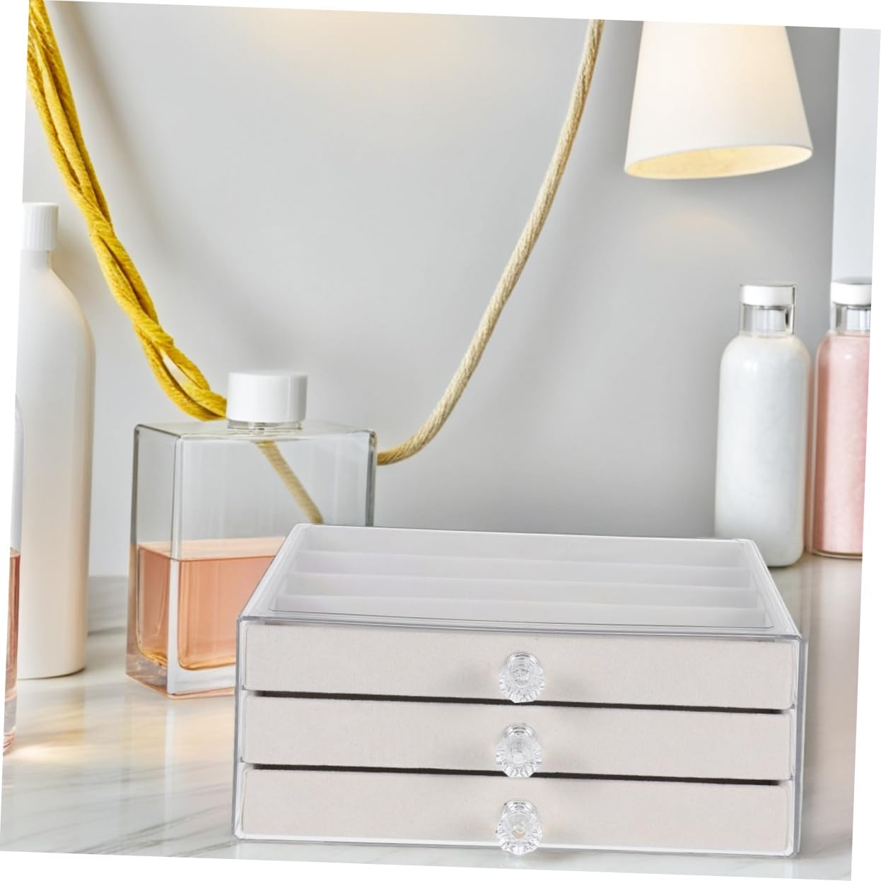 Schmuckaufbewahrungsbox mit Schublade aus Pte, Beige, für Ketten