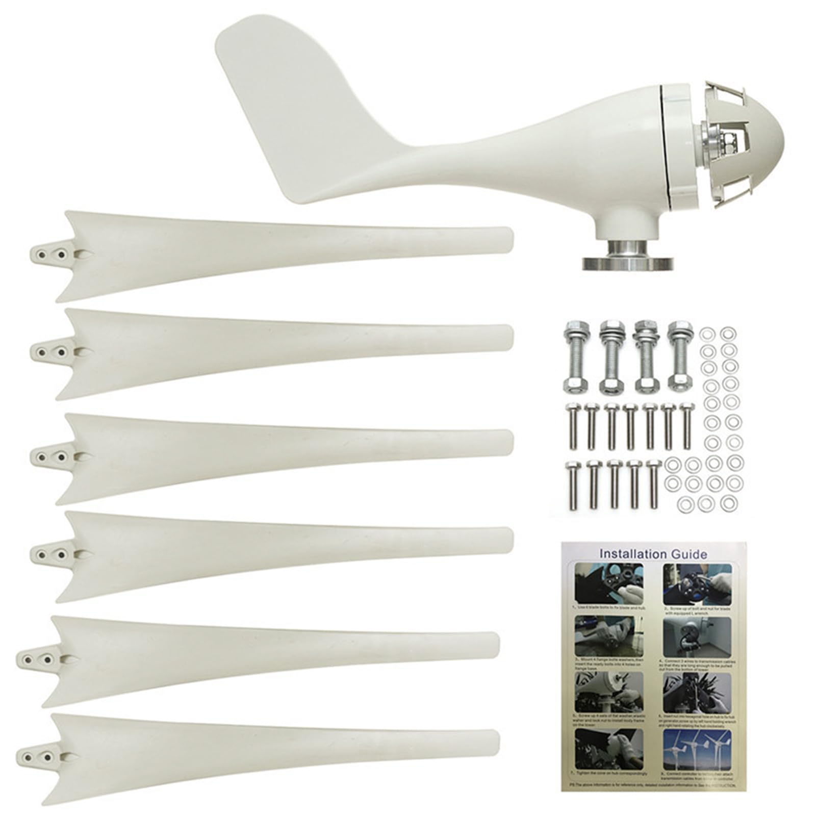 Generador de turbina eólica de 1000W-1500W, Kit de turbina eólica de 12V 24V 48V con Controlador MPPT, generador de energía eólica Blanca de 6 Palas para Barcos, hogar, Granja
