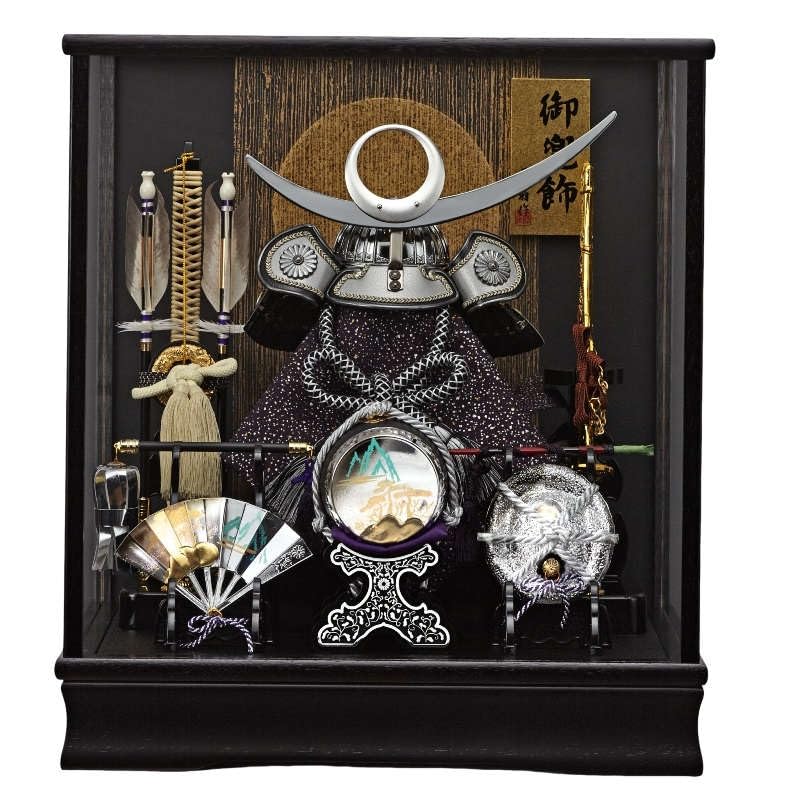 五月人形 ケース入り 兜飾り 翠雲 上杉謙信の兜 ガラスケース 黒木目