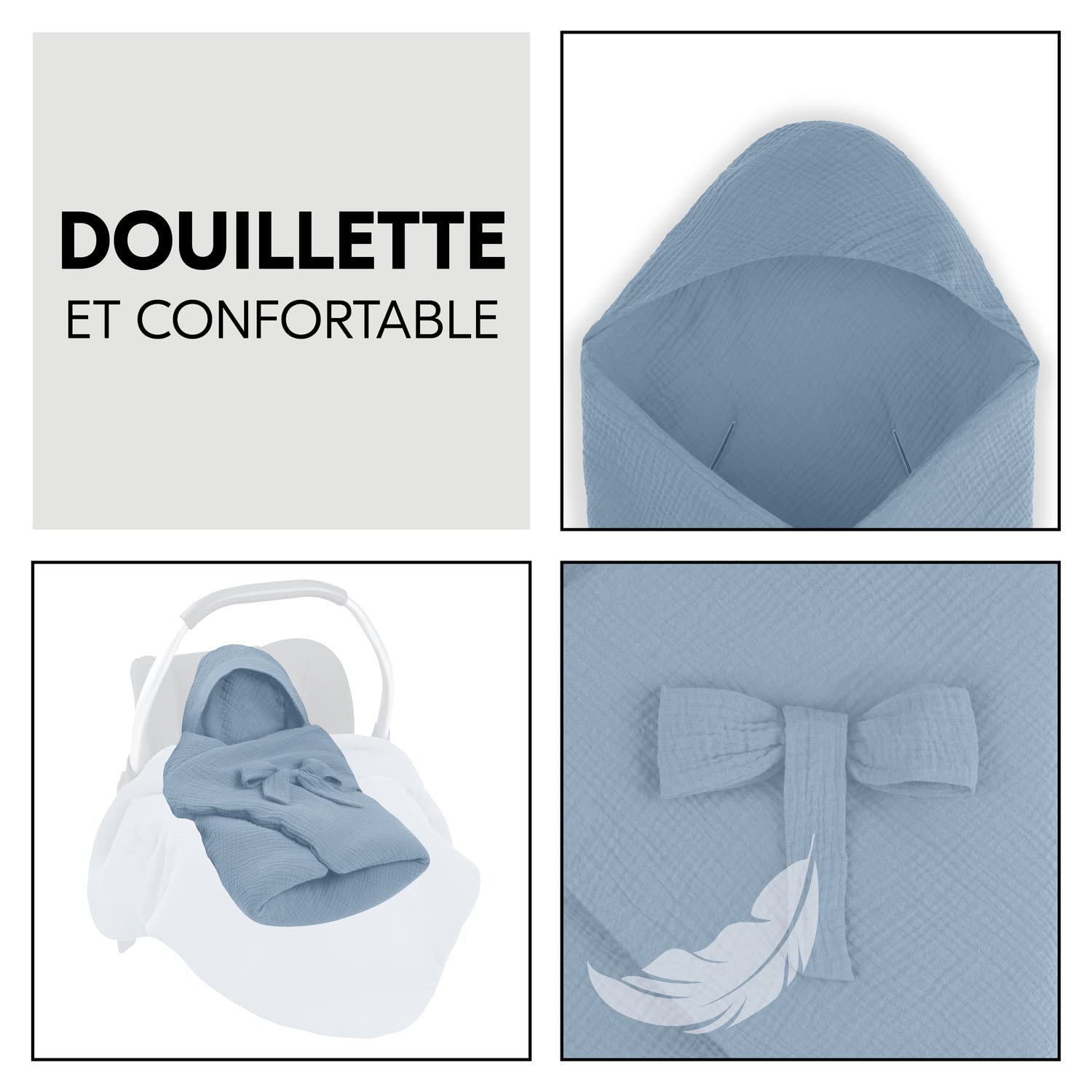 hauck Nid d'Ange Bébé Snuggle so Cosy, OEKO-TEX® STANDARD 100, Couverture Enveloppante, Chancelière, Gigoteuse, Couverture d'Emmaillotage, Cosy Plaid Siège Auto, Coton Mousseline, dusty blue