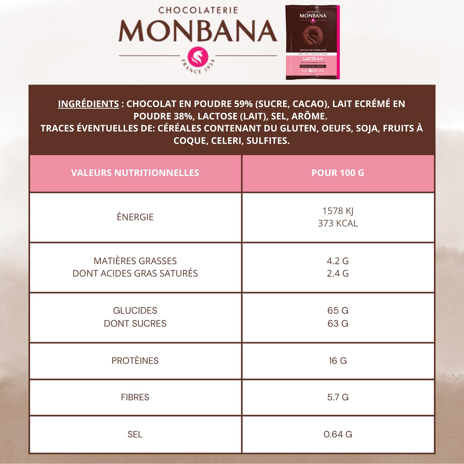 MONBANA | 20 sachets de chocolat Lacté 4* | Doses individuelles de 30 g de chocolat en poudre à déguster tout au long de la journée